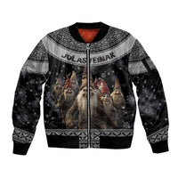 13 Yule Lads Iceland Christmas Sleeve Zip Bomber Jacket Jolasveinar and Nordic Traditional Pattern - Wonder Print Shop