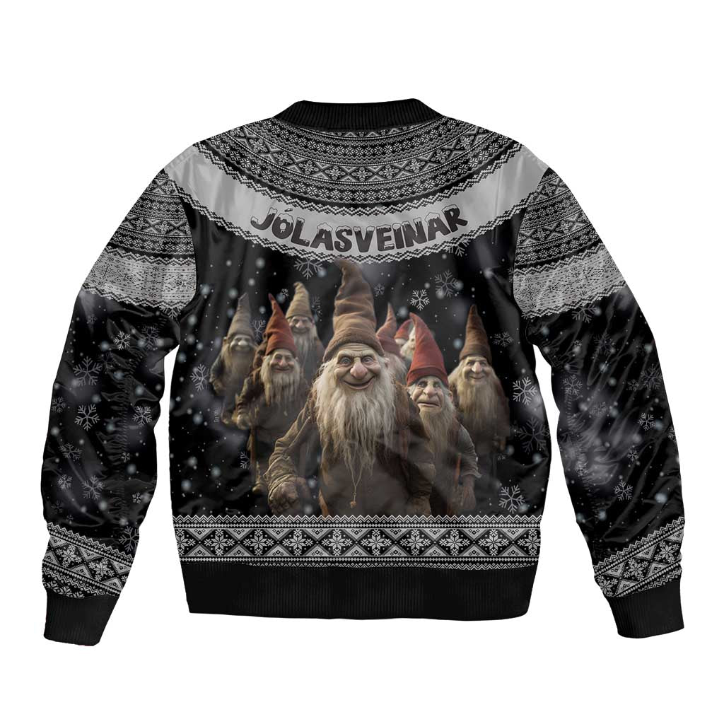 13 Yule Lads Iceland Christmas Sleeve Zip Bomber Jacket Jolasveinar and Nordic Traditional Pattern - Wonder Print Shop