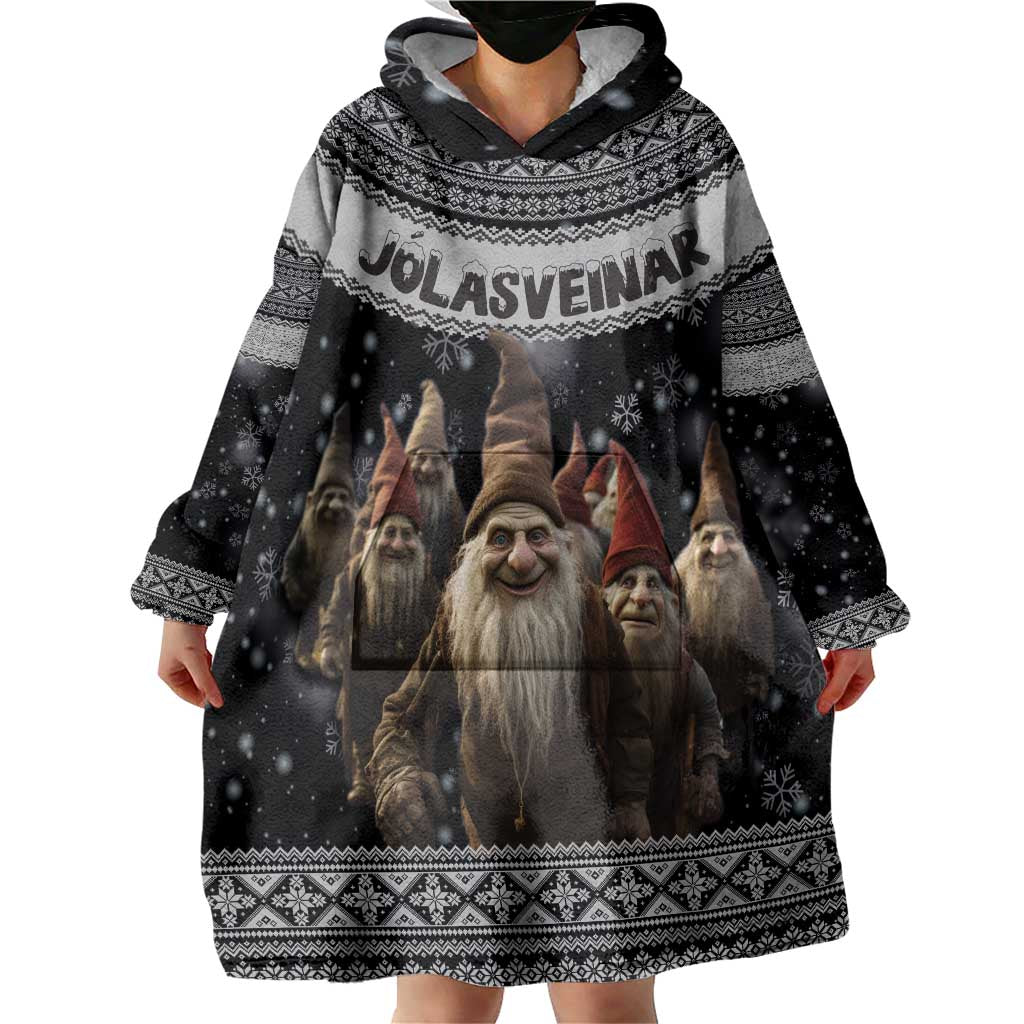 13 Yule Lads Iceland Christmas Wearable Blanket Hoodie Jolasveinar and Nordic Traditional Pattern - Wonder Print Shop