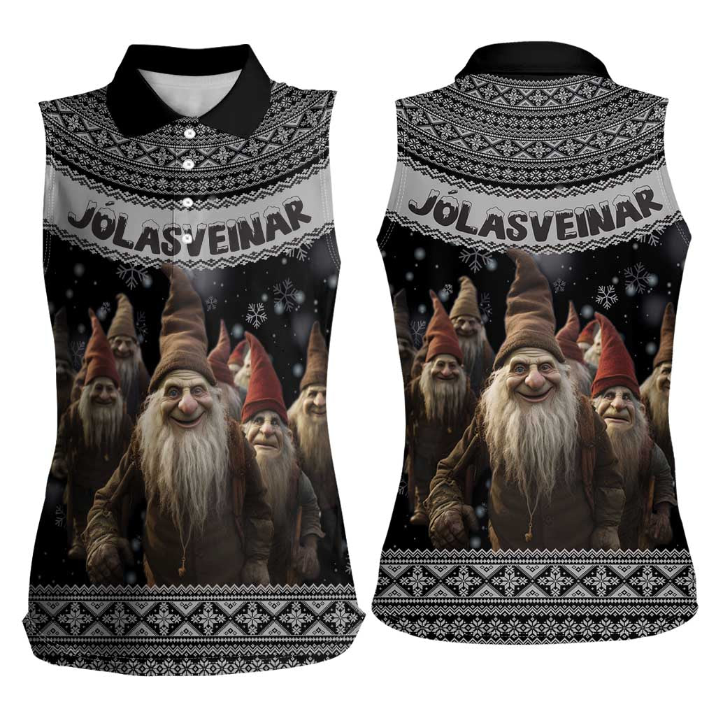 13 Yule Lads Iceland Christmas Women Sleeveless Polo Shirt Jolasveinar and Nordic Traditional Pattern - Wonder Print Shop