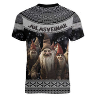 13 Yule Lads Iceland Christmas Women V-Neck T-Shirt Jolasveinar and Nordic Traditional Pattern - Wonder Print Shop