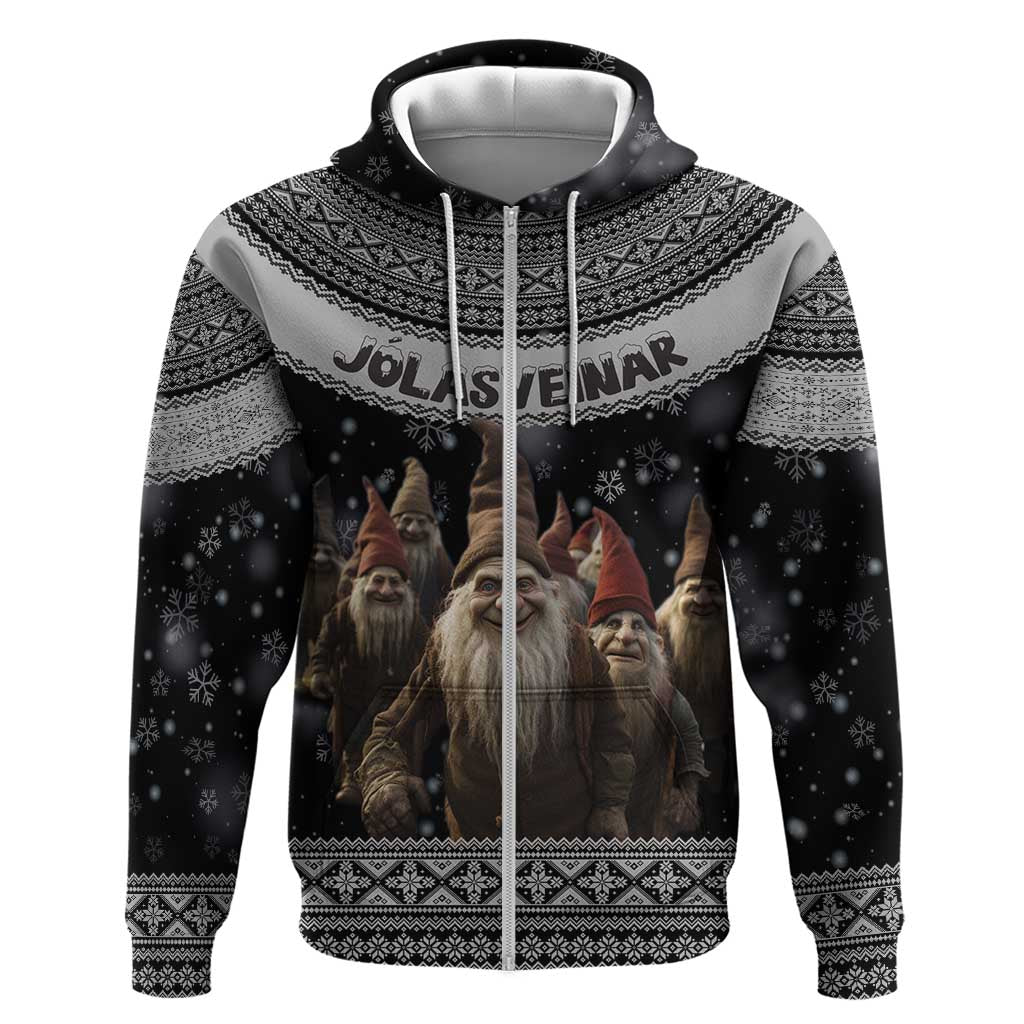 13 Yule Lads Iceland Christmas Zip Hoodie Jolasveinar and Nordic Traditional Pattern - Wonder Print Shop