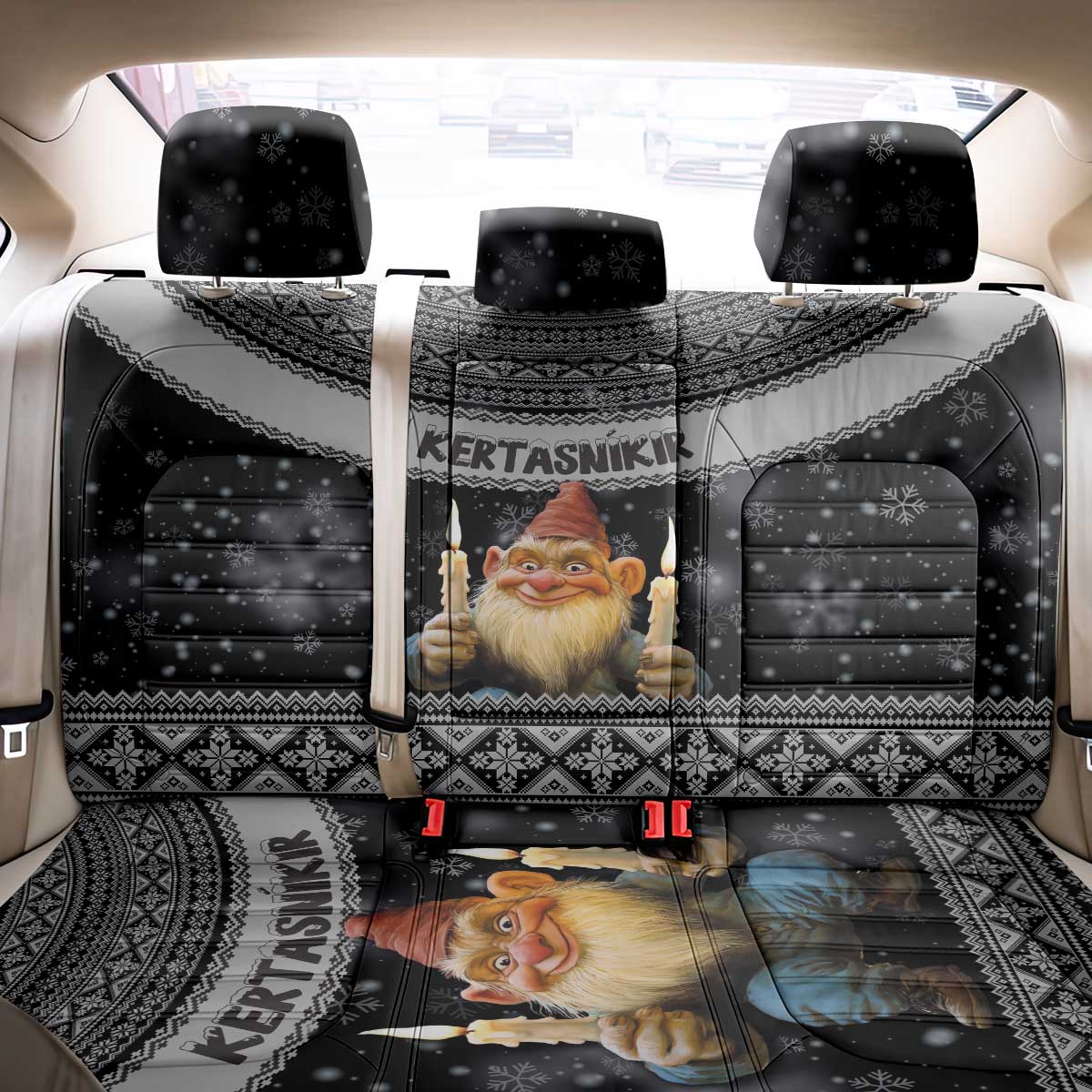 Iceland Kertasnikir Christmas Back Car Seat Cover Candle Beggar and Nordic Traditional Pattern - Wonder Print Shop