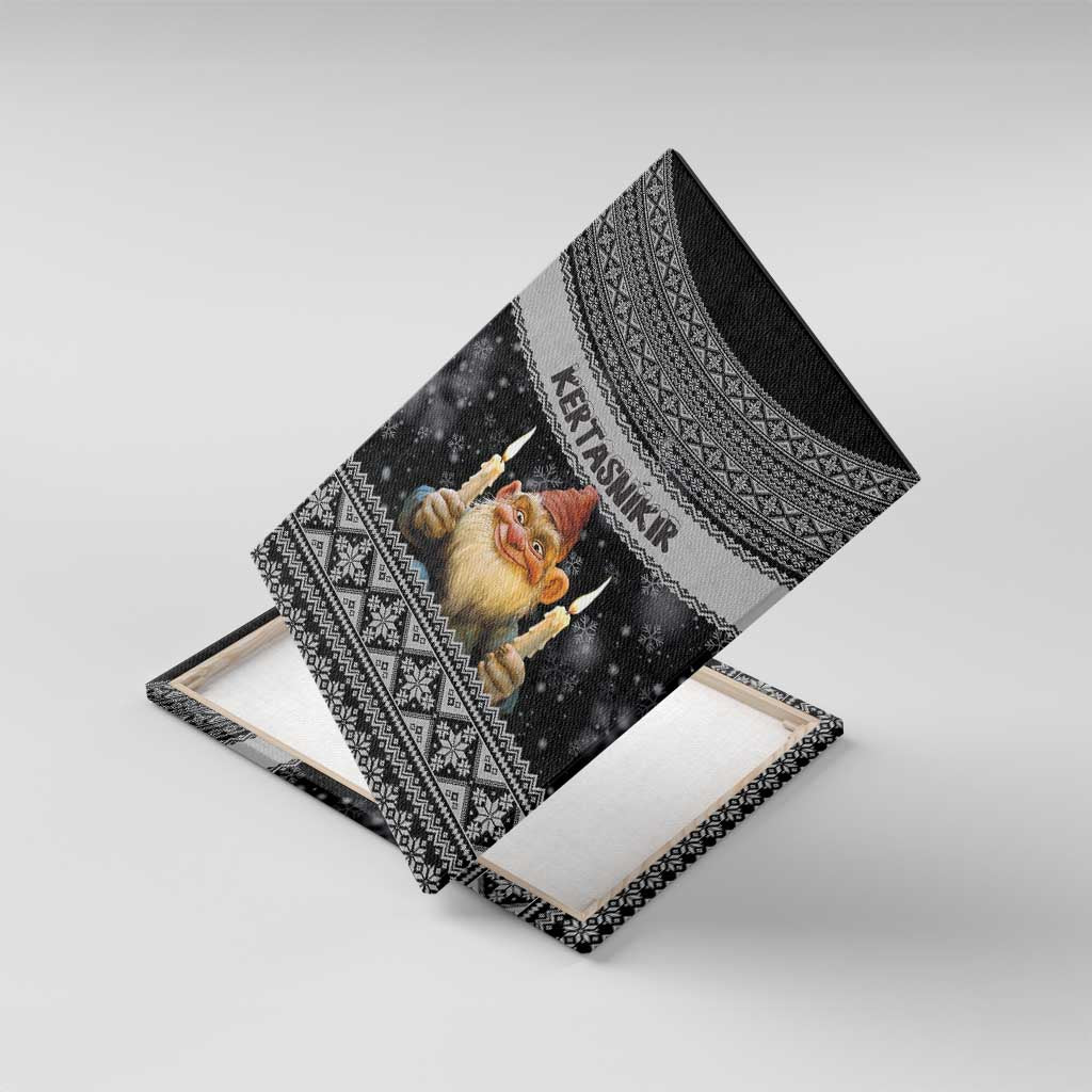 Iceland Kertasnikir Christmas Canvas Wall Art Candle Beggar and Nordic Traditional Pattern - Wonder Print Shop