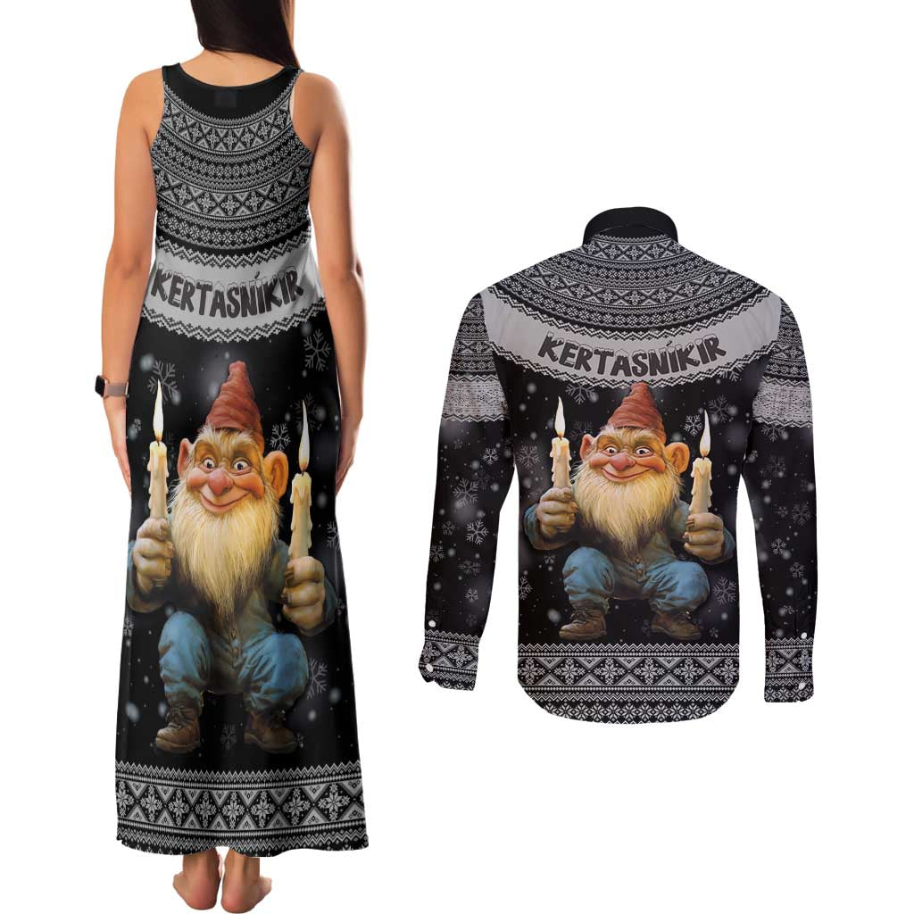 Iceland Kertasnikir Christmas Couples Matching Tank Maxi Dress and Long Sleeve Button Shirt Candle Beggar and Nordic Traditional Pattern - Wonder Print Shop