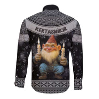 Iceland Kertasnikir Christmas Long Sleeve Button Shirt Candle Beggar and Nordic Traditional Pattern - Wonder Print Shop