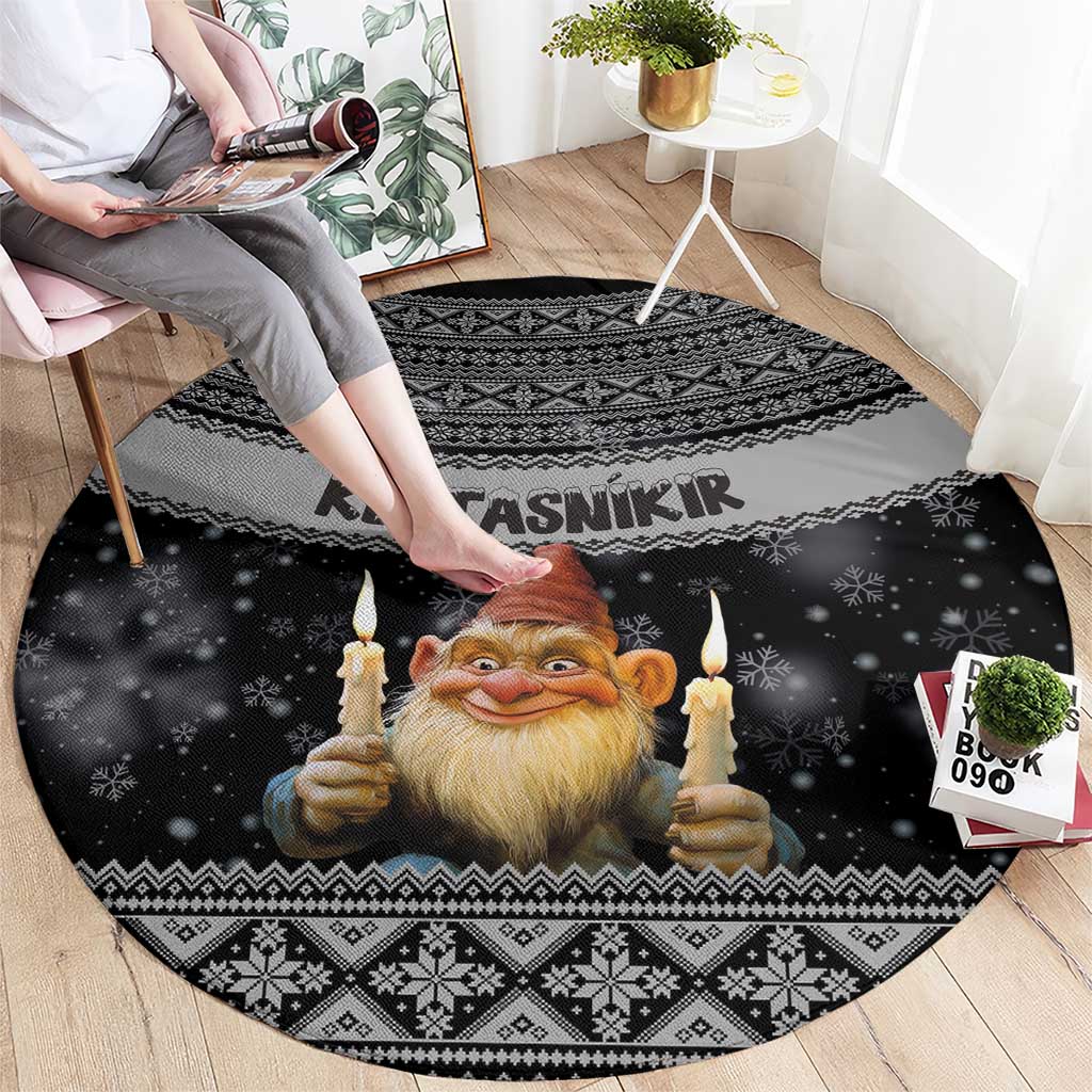 Iceland Kertasnikir Christmas Round Carpet Candle Beggar and Nordic Traditional Pattern