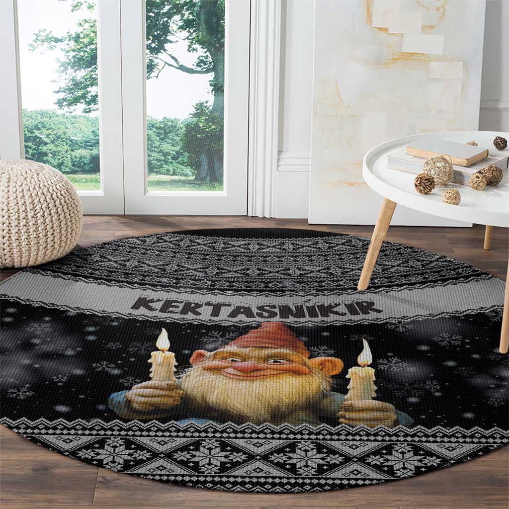 Iceland Kertasnikir Christmas Round Carpet Candle Beggar and Nordic Traditional Pattern