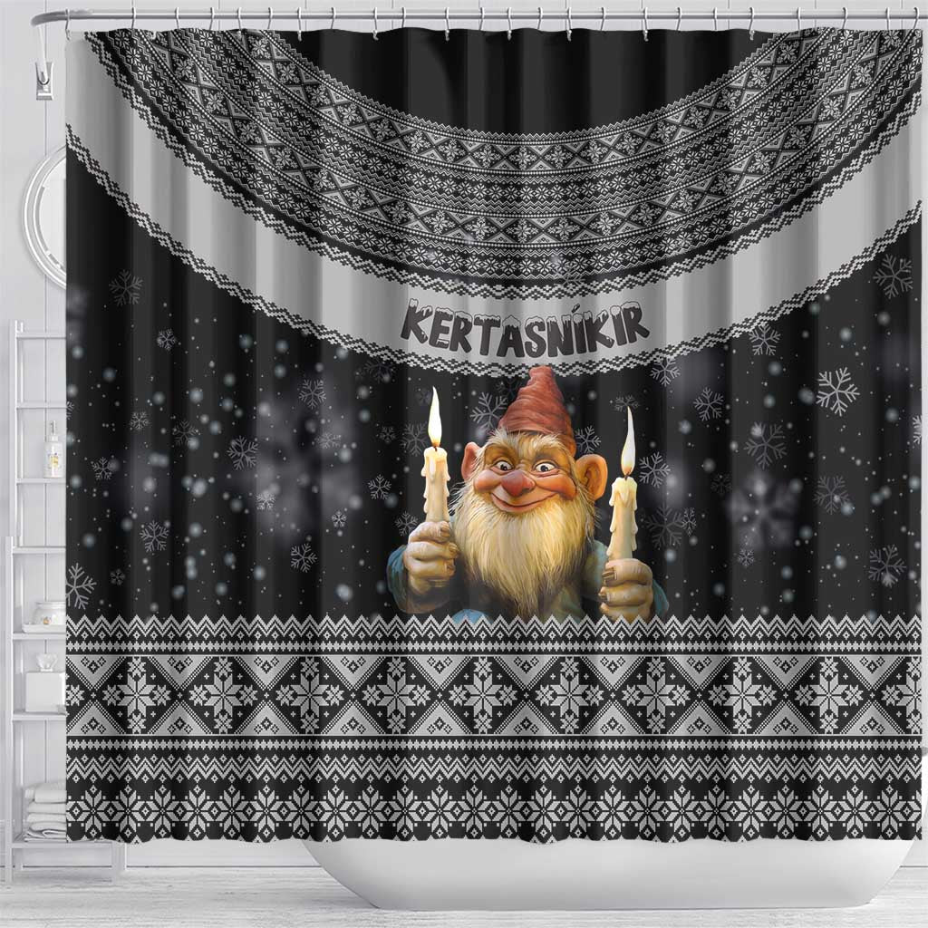Iceland Kertasnikir Christmas Shower Curtain Candle Beggar and Nordic Traditional Pattern