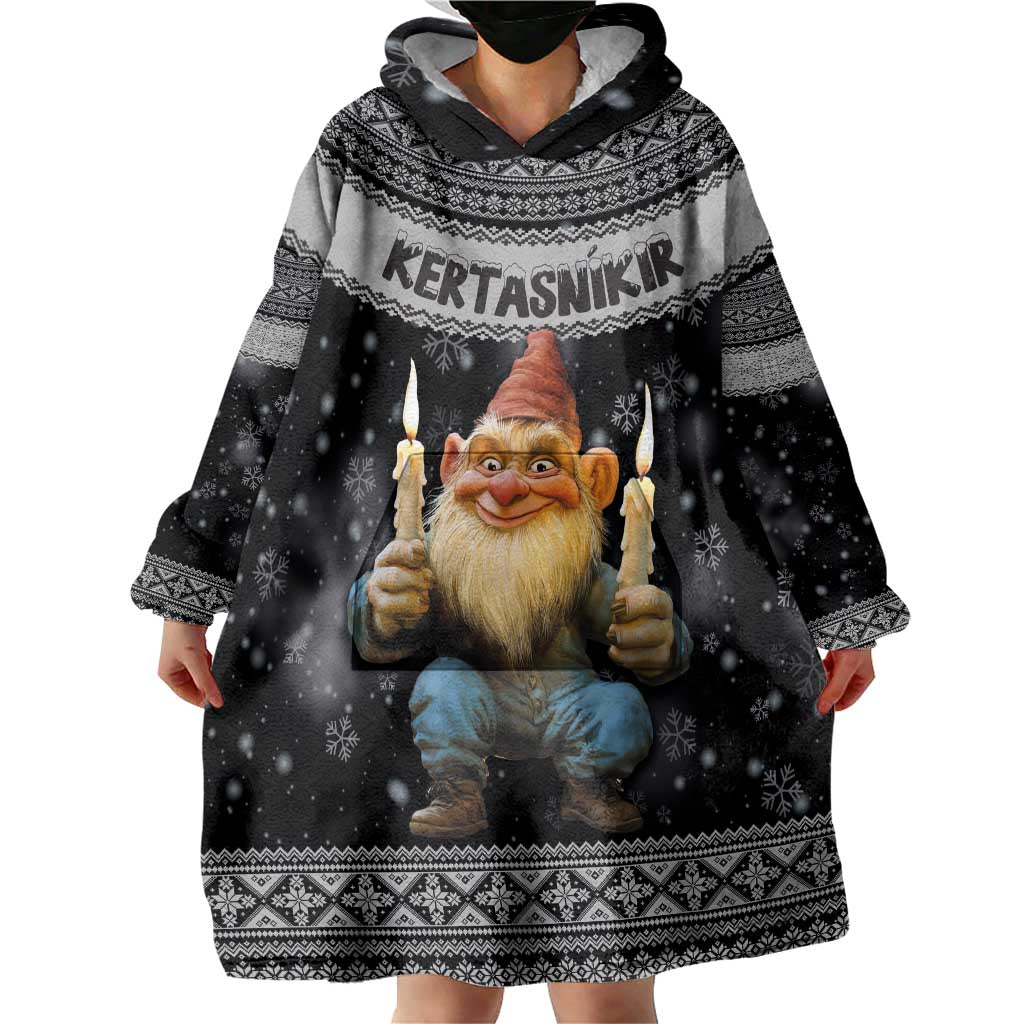 Iceland Kertasnikir Christmas Wearable Blanket Hoodie Candle Beggar and Nordic Traditional Pattern - Wonder Print Shop