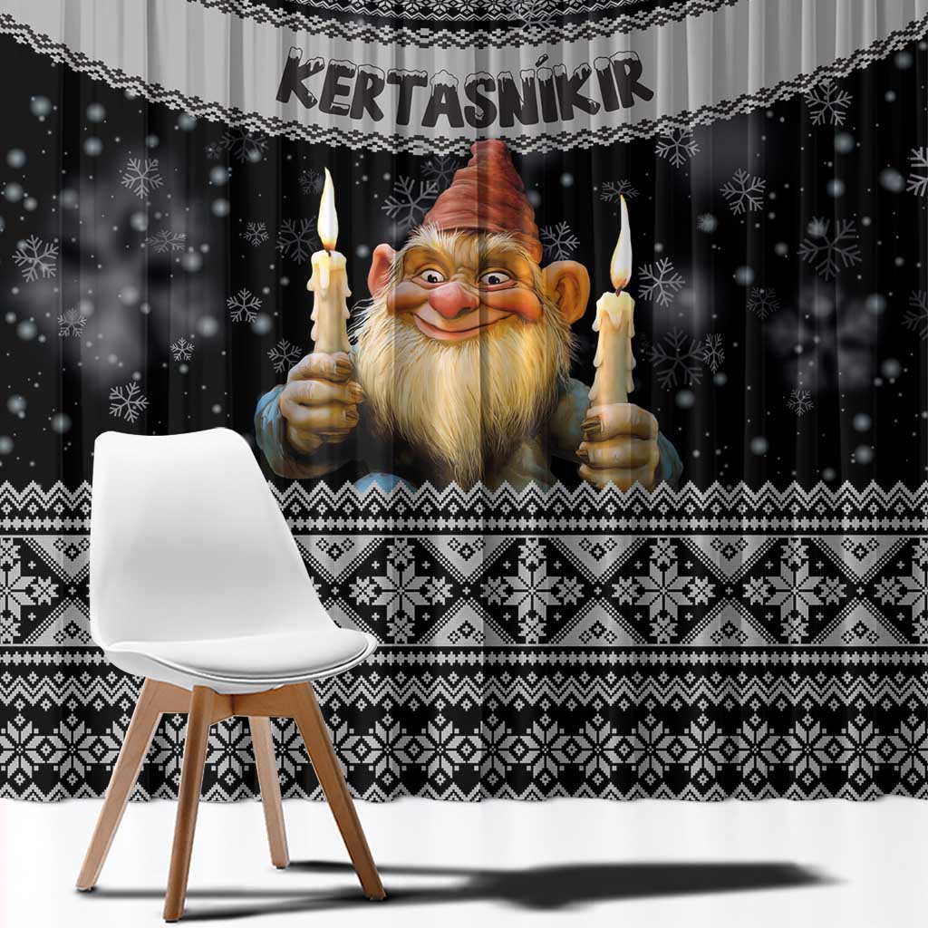 Iceland Kertasnikir Christmas Window Curtain Candle Beggar and Nordic Traditional Pattern - Wonder Print Shop