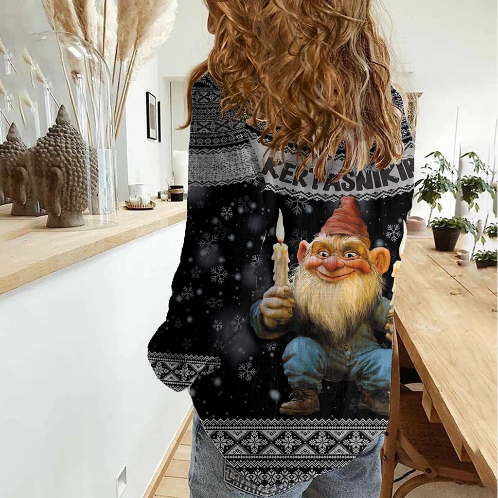 Iceland Kertasnikir Christmas Women Casual Shirt Candle Beggar and Nordic Traditional Pattern - Wonder Print Shop