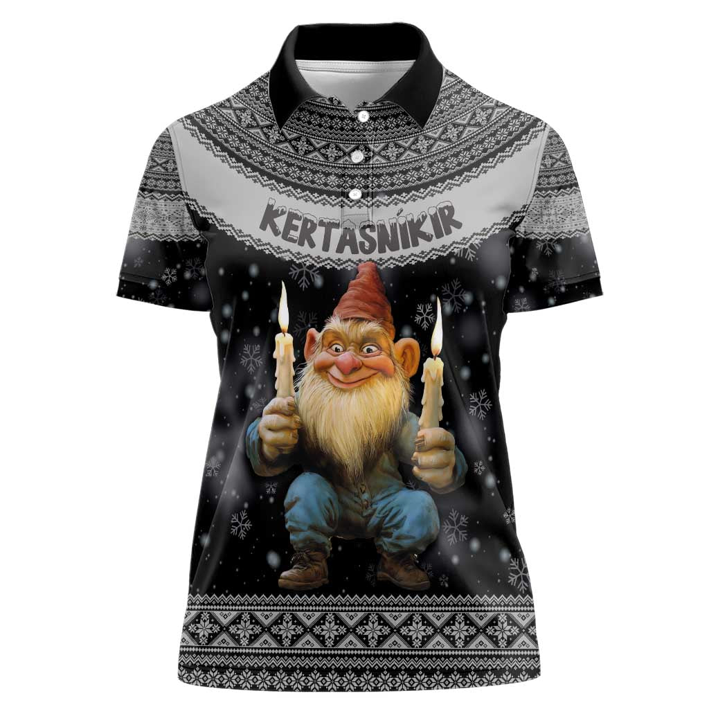 Iceland Kertasnikir Christmas Women Polo Shirt Candle Beggar and Nordic Traditional Pattern - Wonder Print Shop
