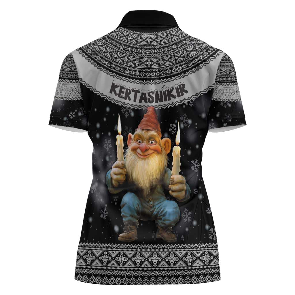 Iceland Kertasnikir Christmas Women Polo Shirt Candle Beggar and Nordic Traditional Pattern - Wonder Print Shop