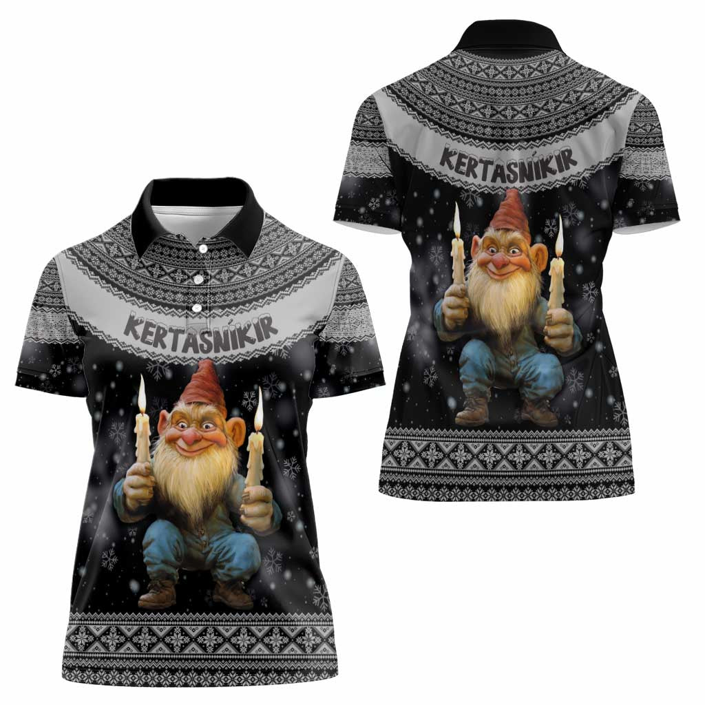 Iceland Kertasnikir Christmas Women Polo Shirt Candle Beggar and Nordic Traditional Pattern - Wonder Print Shop