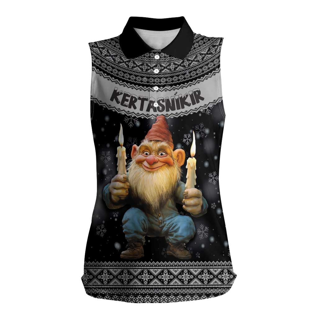 Iceland Kertasnikir Christmas Women Sleeveless Polo Shirt Candle Beggar and Nordic Traditional Pattern - Wonder Print Shop