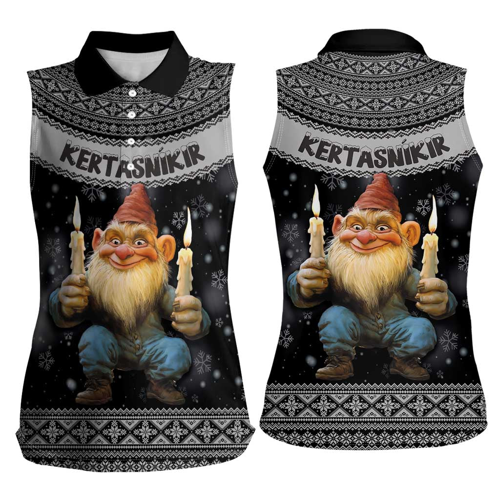 Iceland Kertasnikir Christmas Women Sleeveless Polo Shirt Candle Beggar and Nordic Traditional Pattern - Wonder Print Shop