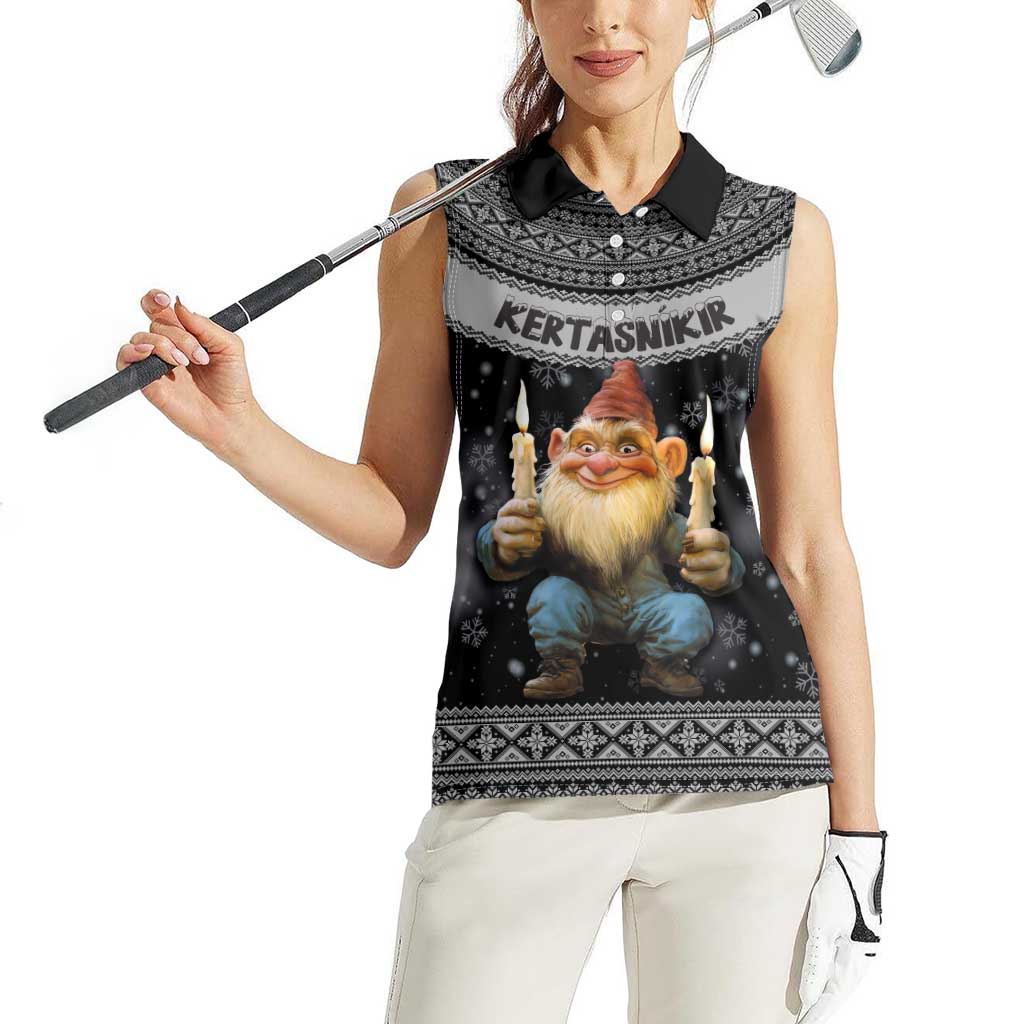 Iceland Kertasnikir Christmas Women Sleeveless Polo Shirt Candle Beggar and Nordic Traditional Pattern - Wonder Print Shop