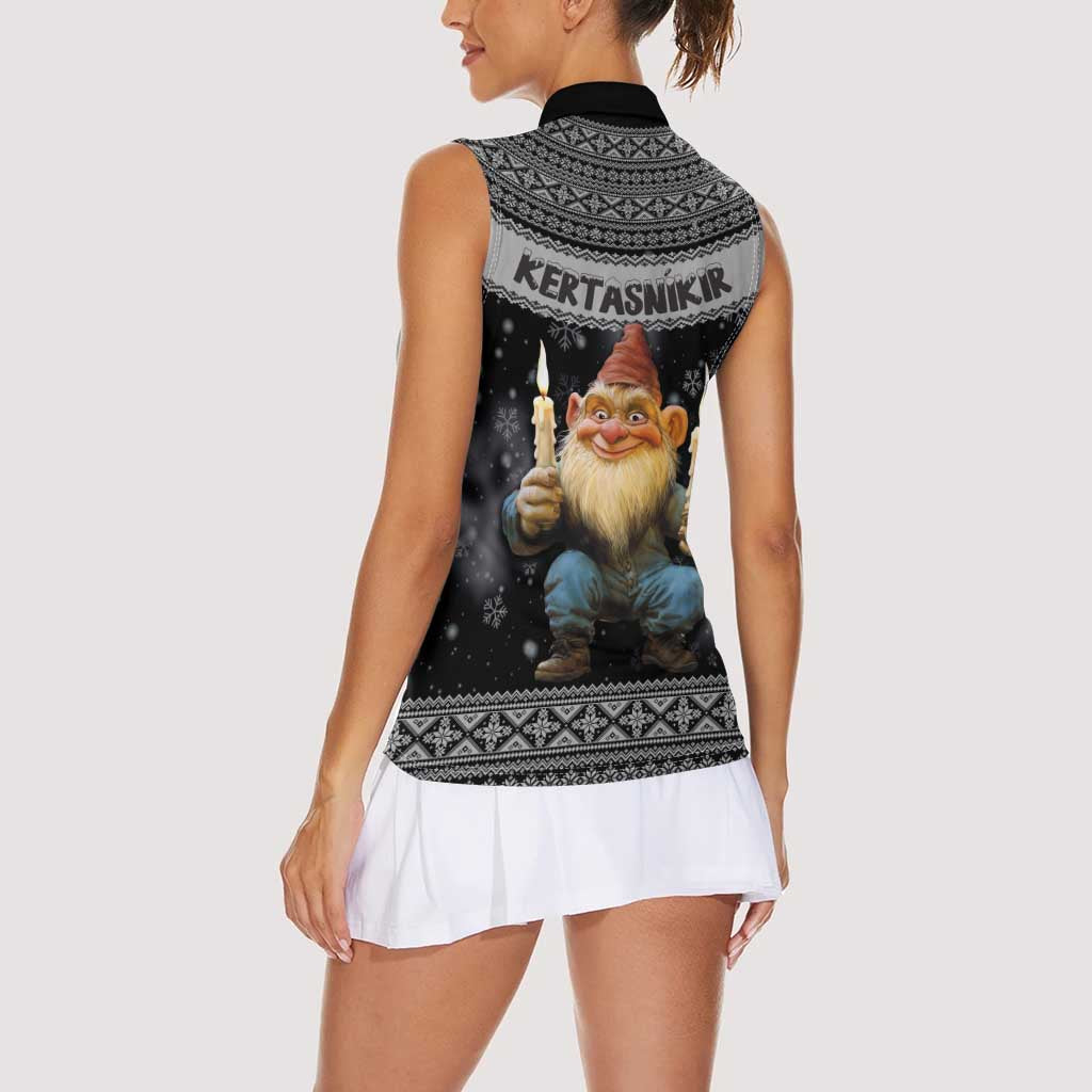 Iceland Kertasnikir Christmas Women Sleeveless Polo Shirt Candle Beggar and Nordic Traditional Pattern - Wonder Print Shop