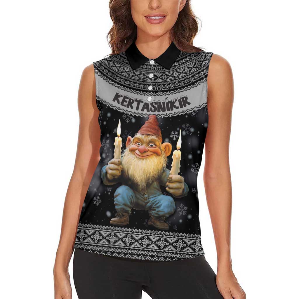 Iceland Kertasnikir Christmas Women Sleeveless Polo Shirt Candle Beggar and Nordic Traditional Pattern - Wonder Print Shop