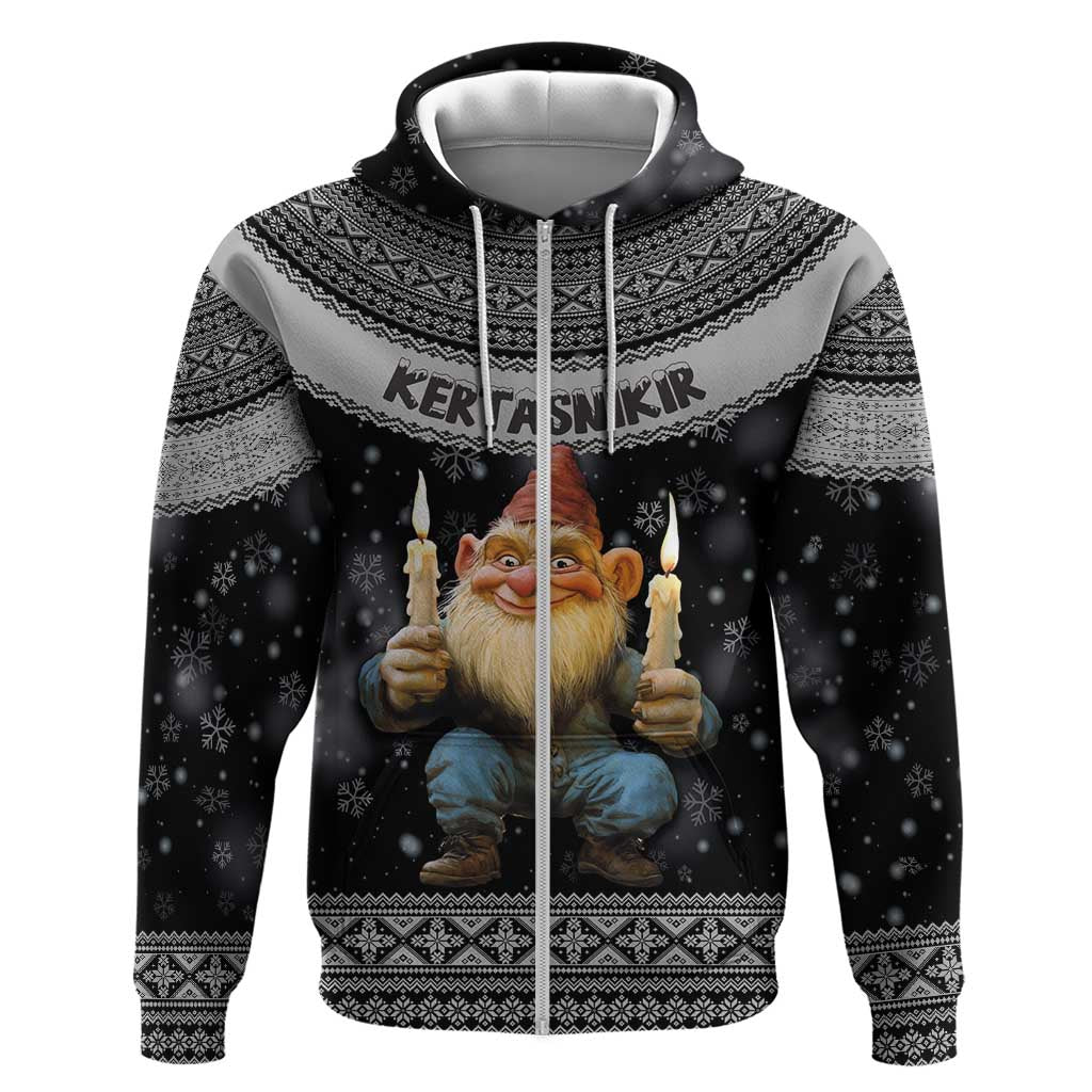 Iceland Kertasnikir Christmas Zip Hoodie Candle Beggar and Nordic Traditional Pattern - Wonder Print Shop