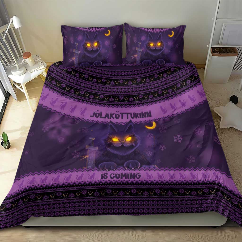 Iceland Jolakotturinn Christmas Bedding Set Yule Cat and Nordic Traditional Pattern - Wonder Print Shop