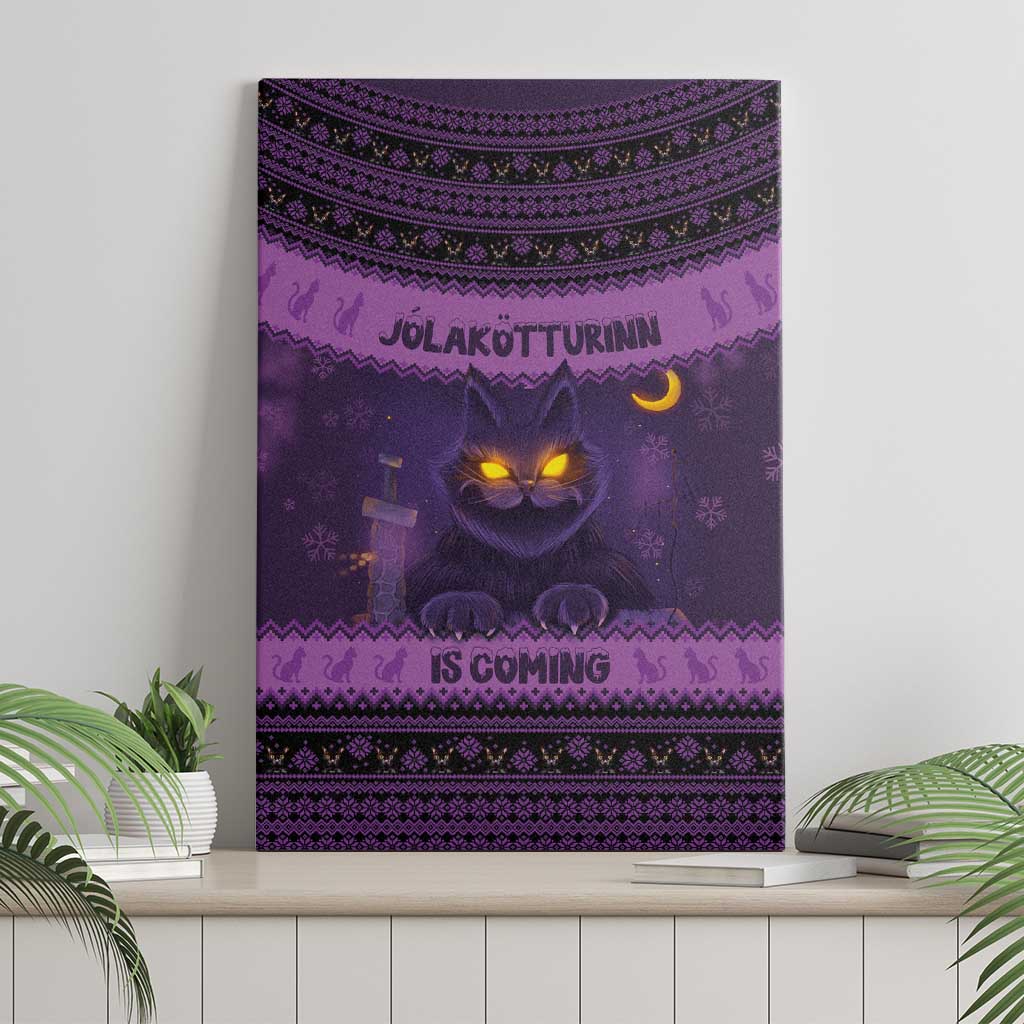 Iceland Jolakotturinn Christmas Canvas Wall Art Yule Cat and Nordic Traditional Pattern - Wonder Print Shop