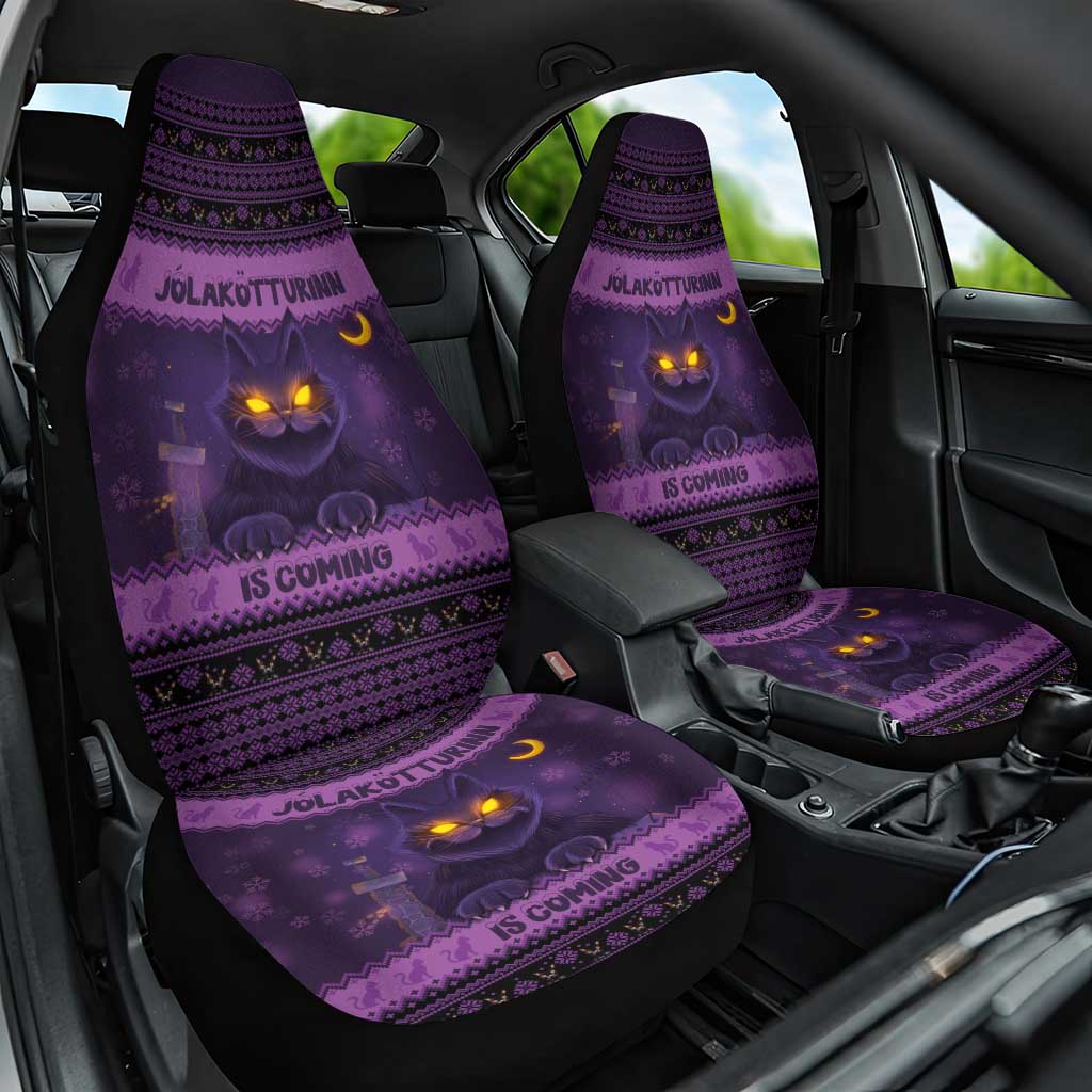 Iceland Jolakotturinn Christmas Car Seat Cover Yule Cat and Nordic Traditional Pattern - Wonder Print Shop