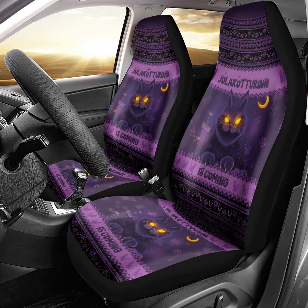 Iceland Jolakotturinn Christmas Car Seat Cover Yule Cat and Nordic Traditional Pattern - Wonder Print Shop