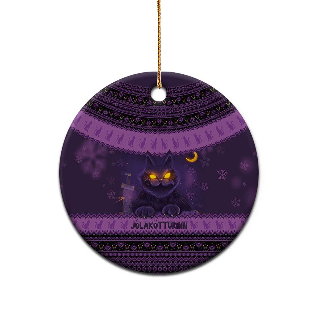 Iceland Jolakotturinn Christmas Ceramic Ornament Yule Cat and Nordic Traditional Pattern - Wonder Print Shop