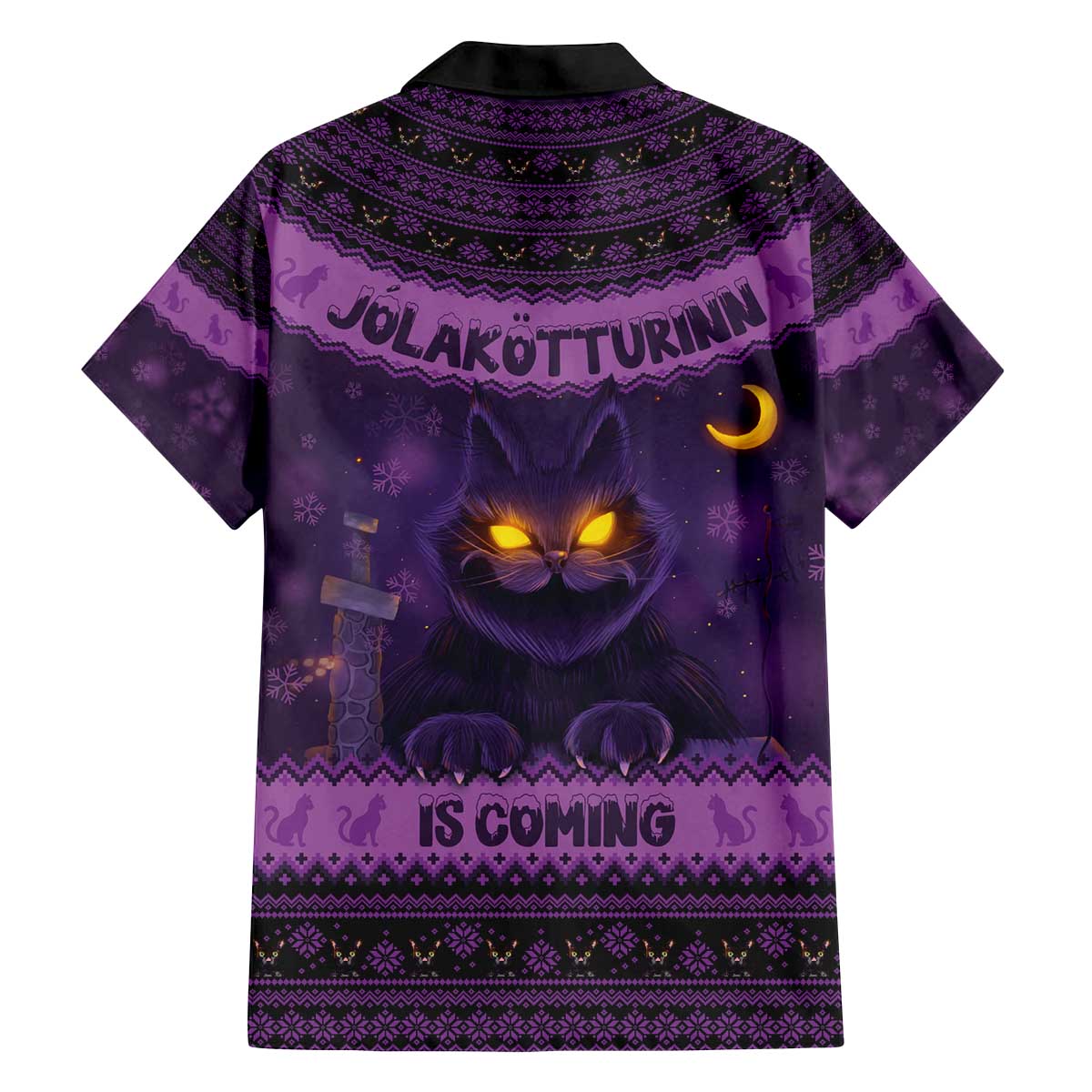 Iceland Jolakotturinn Christmas Family Matching Off The Shoulder Long Sleeve Dress and Hawaiian Shirt Yule Cat and Nordic Traditional Pattern - Wonder Print Shop