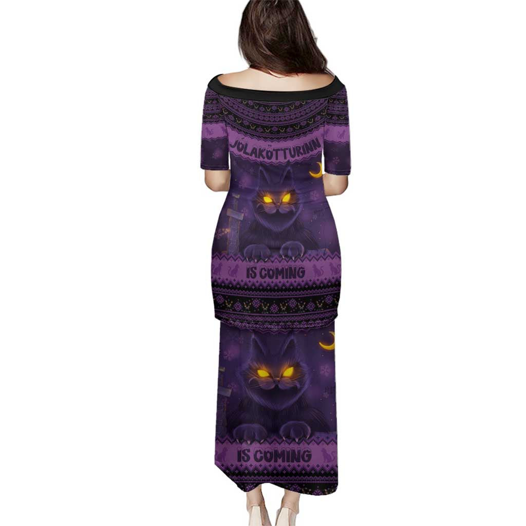 Iceland Jolakotturinn Christmas Family Matching Puletasi and Hawaiian Shirt Yule Cat and Nordic Traditional Pattern - Wonder Print Shop