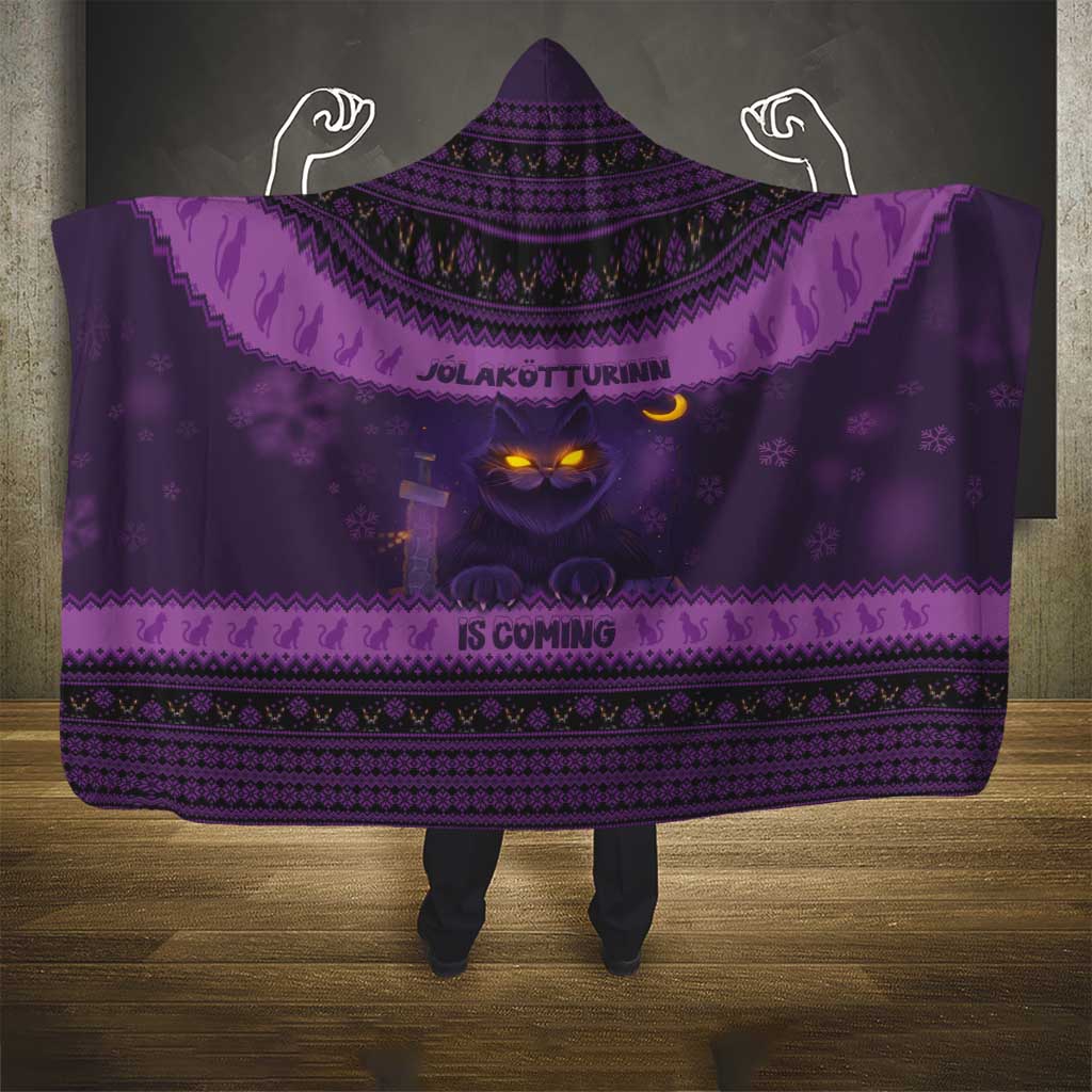 Iceland Jolakotturinn Christmas Hooded Blanket Yule Cat and Nordic Traditional Pattern