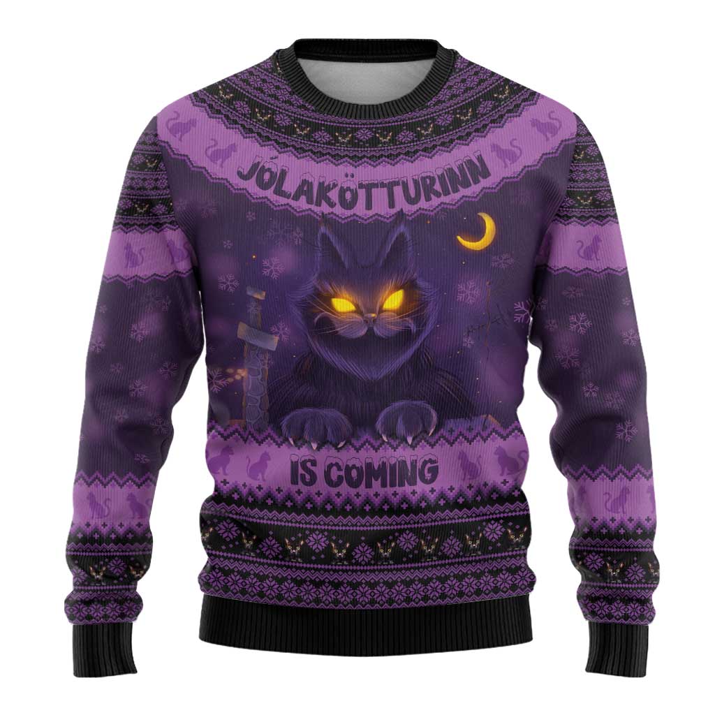 Iceland Jolakotturinn Christmas Ugly Christmas Sweater Yule Cat and Nordic Traditional Pattern - Wonder Print Shop