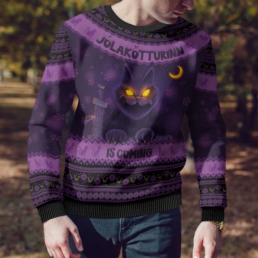 Iceland Jolakotturinn Christmas Ugly Christmas Sweater Yule Cat and Nordic Traditional Pattern - Wonder Print Shop