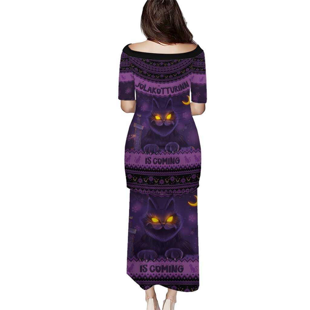 Iceland Jolakotturinn Christmas Puletasi Yule Cat and Nordic Traditional Pattern - Wonder Print Shop