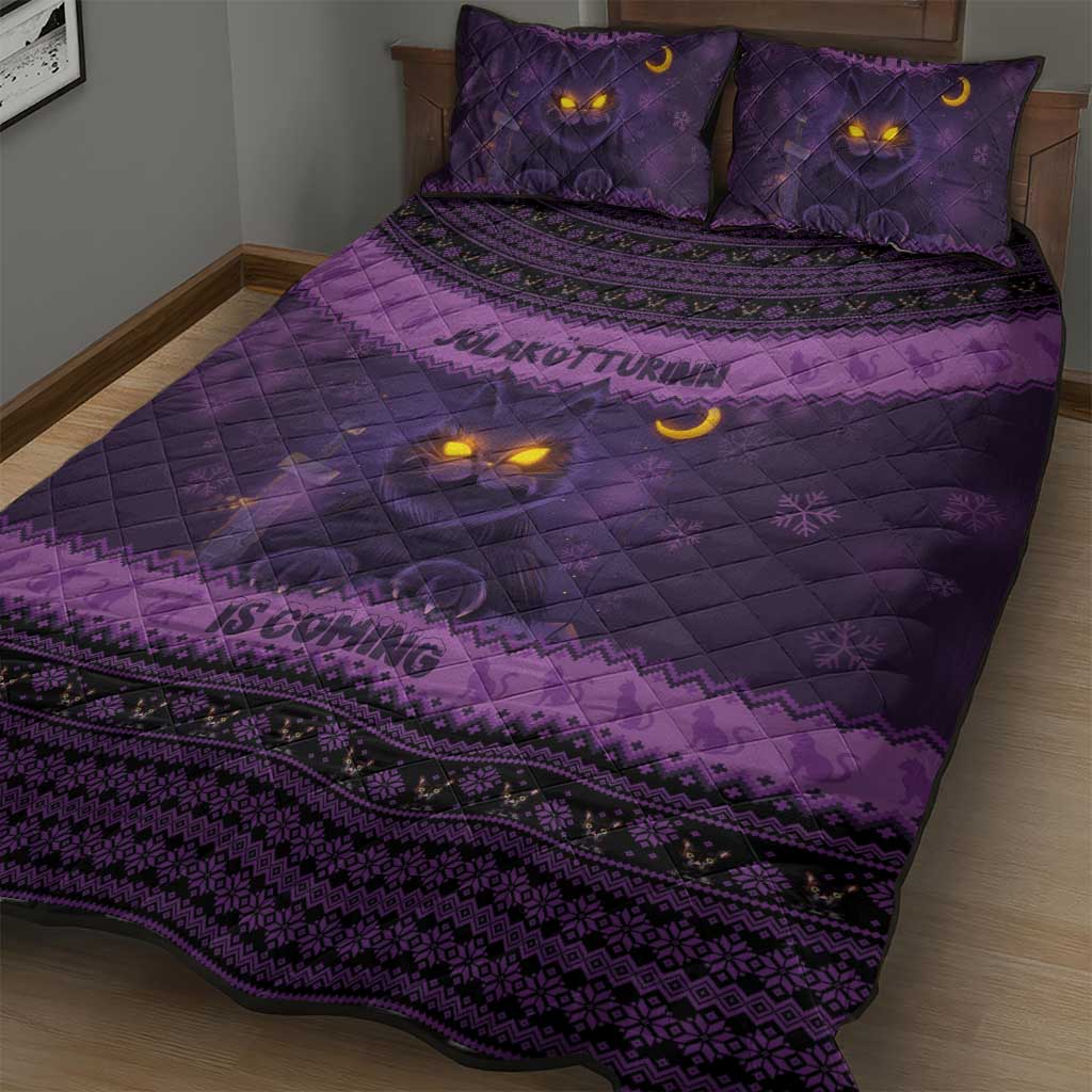 Iceland Jolakotturinn Christmas Quilt Bed Set Yule Cat and Nordic Traditional Pattern - Wonder Print Shop