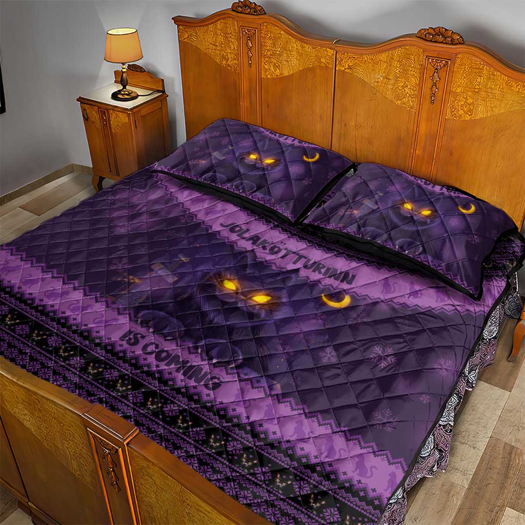 Iceland Jolakotturinn Christmas Quilt Bed Set Yule Cat and Nordic Traditional Pattern - Wonder Print Shop