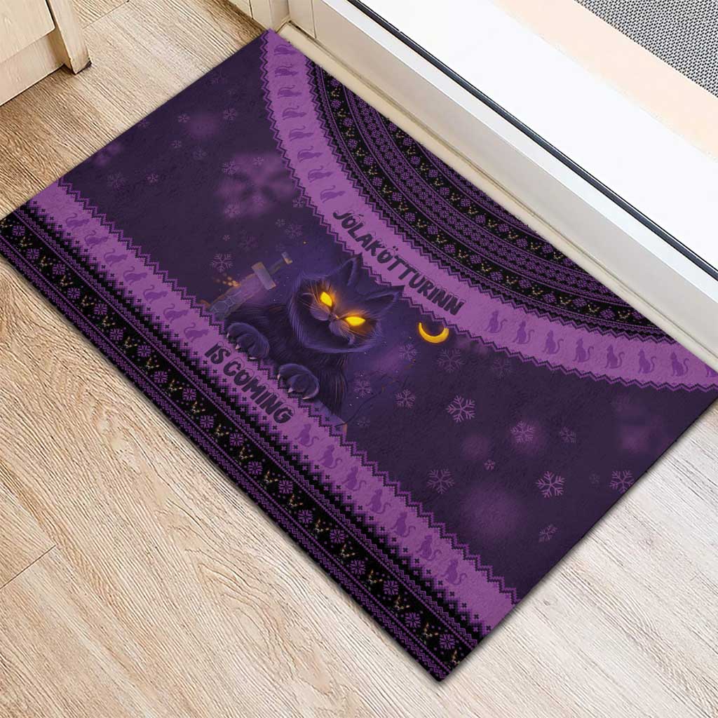 Iceland Jolakotturinn Christmas Rubber Doormat Yule Cat and Nordic Traditional Pattern - Wonder Print Shop