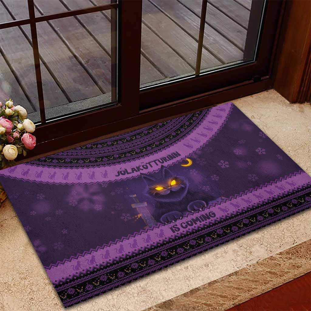 Iceland Jolakotturinn Christmas Rubber Doormat Yule Cat and Nordic Traditional Pattern - Wonder Print Shop