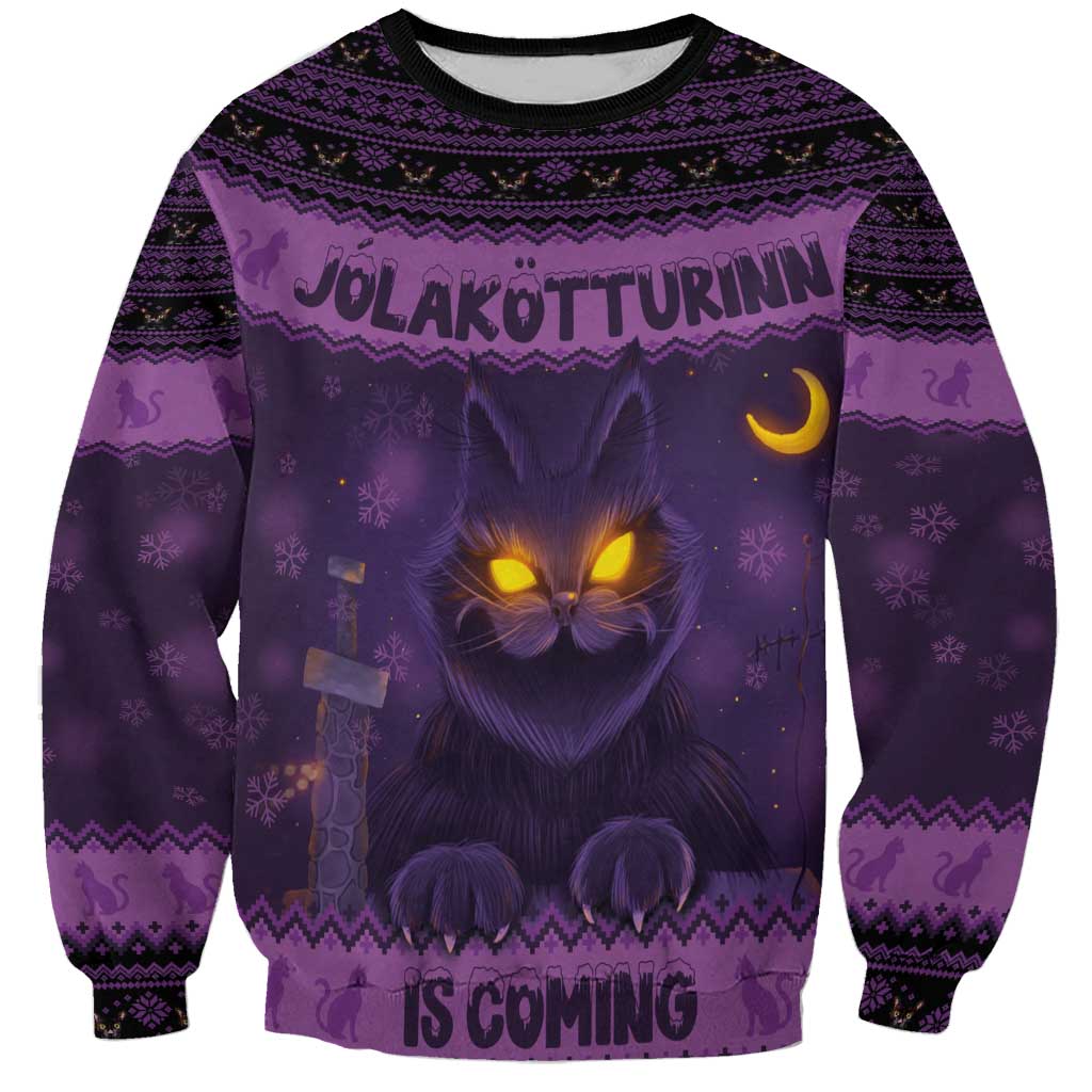 Iceland Jolakotturinn Christmas Sweatshirt Yule Cat and Nordic Traditional Pattern - Wonder Print Shop