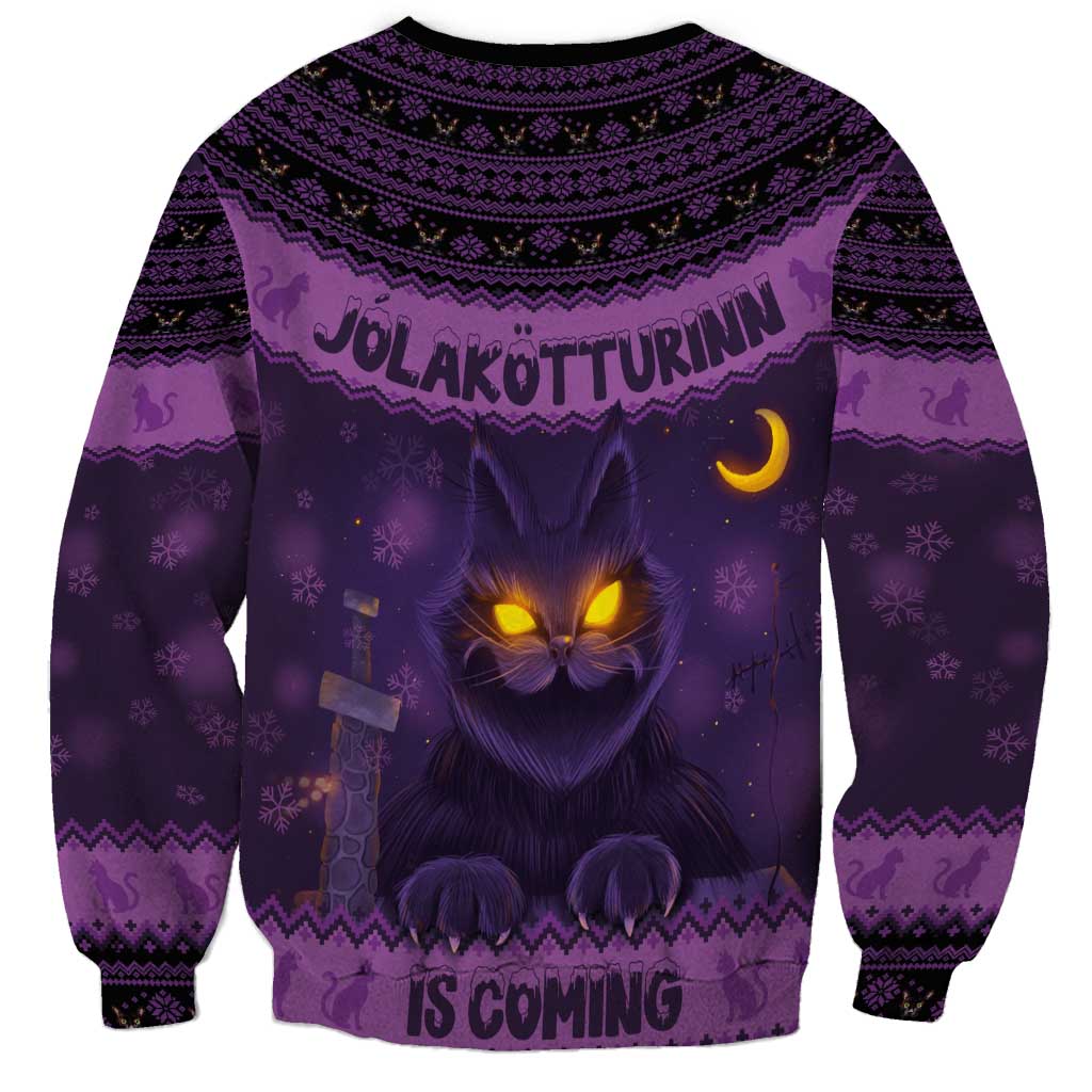 Iceland Jolakotturinn Christmas Sweatshirt Yule Cat and Nordic Traditional Pattern - Wonder Print Shop