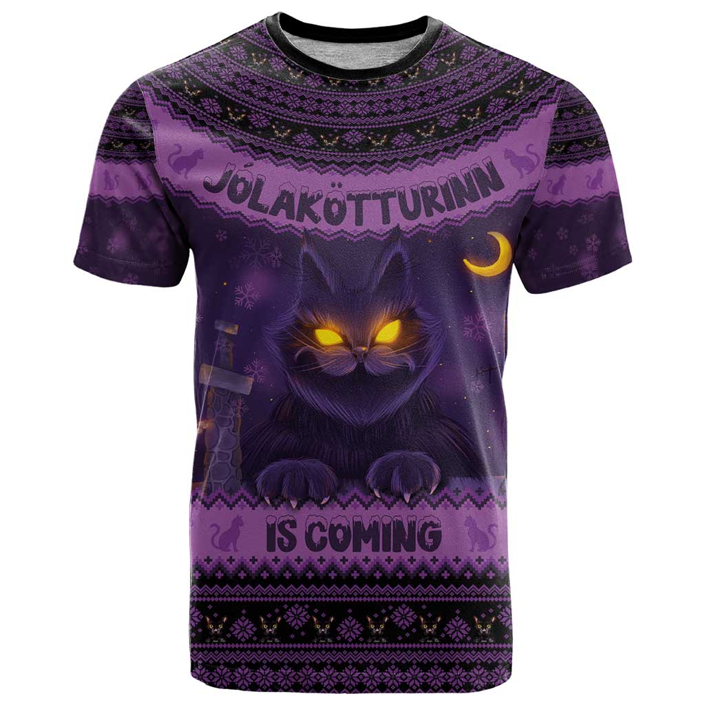 Iceland Jolakotturinn Christmas T Shirt Yule Cat and Nordic Traditional Pattern - Wonder Print Shop