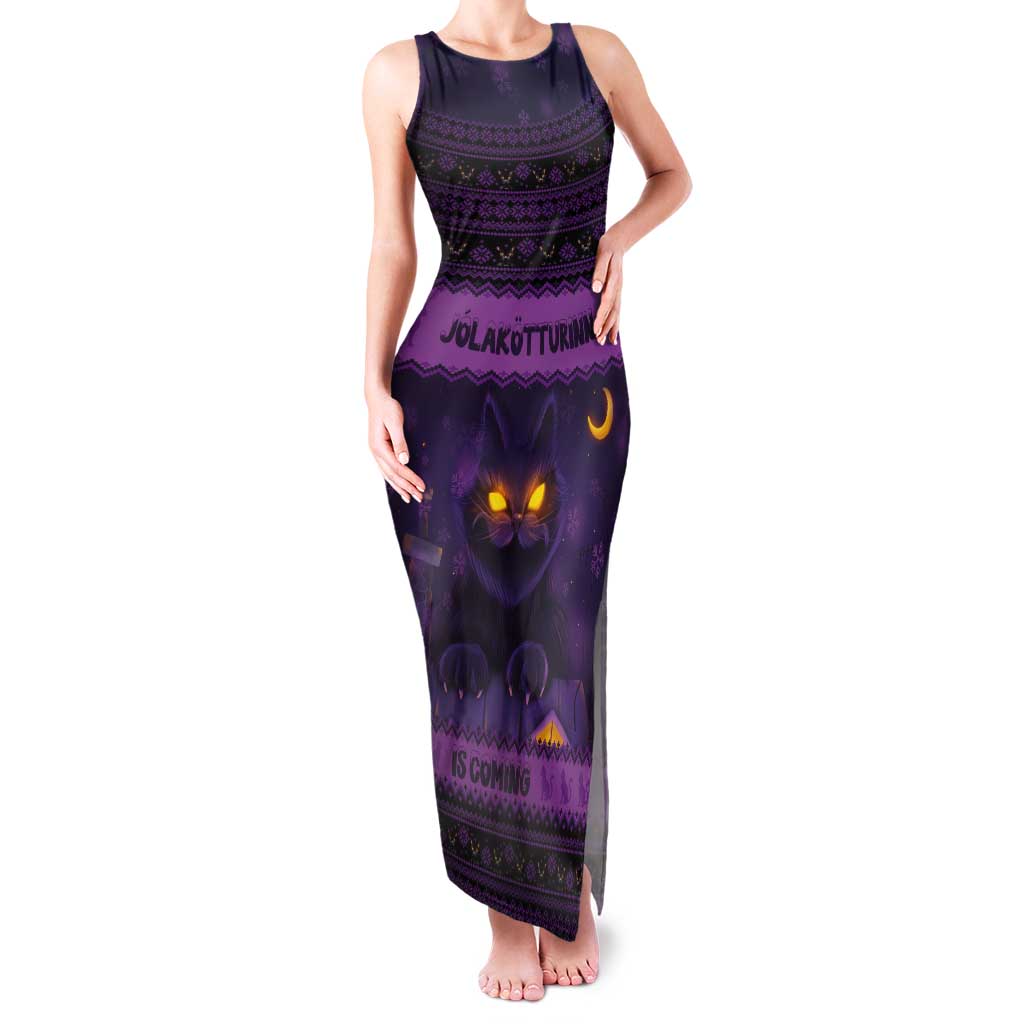 Iceland Jolakotturinn Christmas Tank Maxi Dress Yule Cat and Nordic Traditional Pattern - Wonder Print Shop