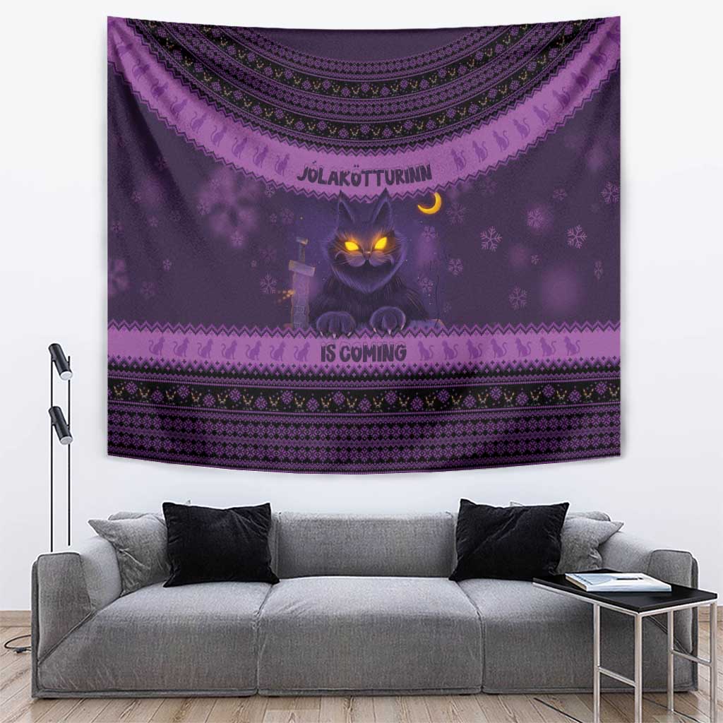 Iceland Jolakotturinn Christmas Tapestry Yule Cat and Nordic Traditional Pattern - Wonder Print Shop