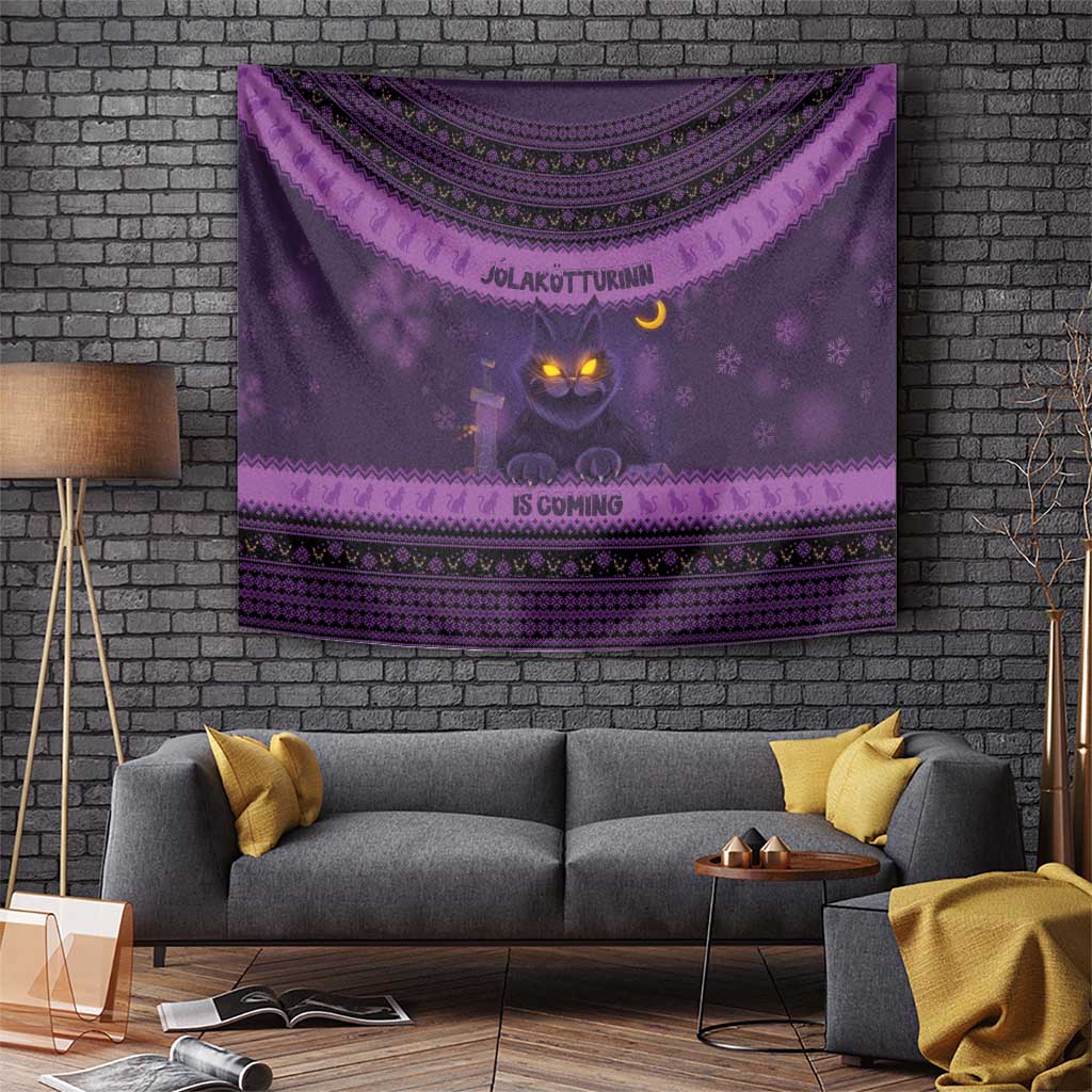 Iceland Jolakotturinn Christmas Tapestry Yule Cat and Nordic Traditional Pattern - Wonder Print Shop