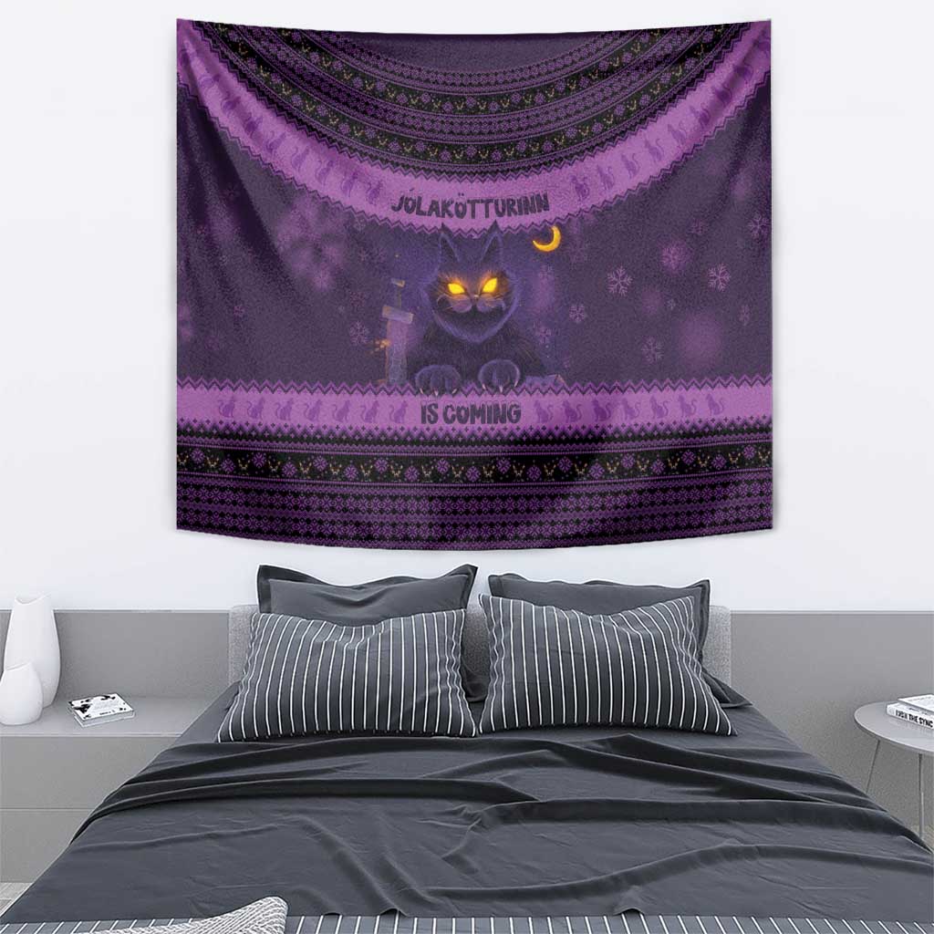 Iceland Jolakotturinn Christmas Tapestry Yule Cat and Nordic Traditional Pattern - Wonder Print Shop