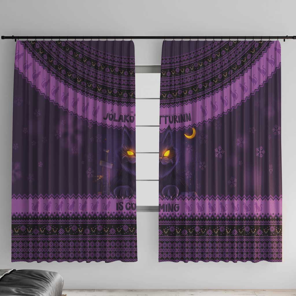 Iceland Jolakotturinn Christmas Window Curtain Yule Cat and Nordic Traditional Pattern - Wonder Print Shop