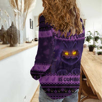 Iceland Jolakotturinn Christmas Women Casual Shirt Yule Cat and Nordic Traditional Pattern - Wonder Print Shop