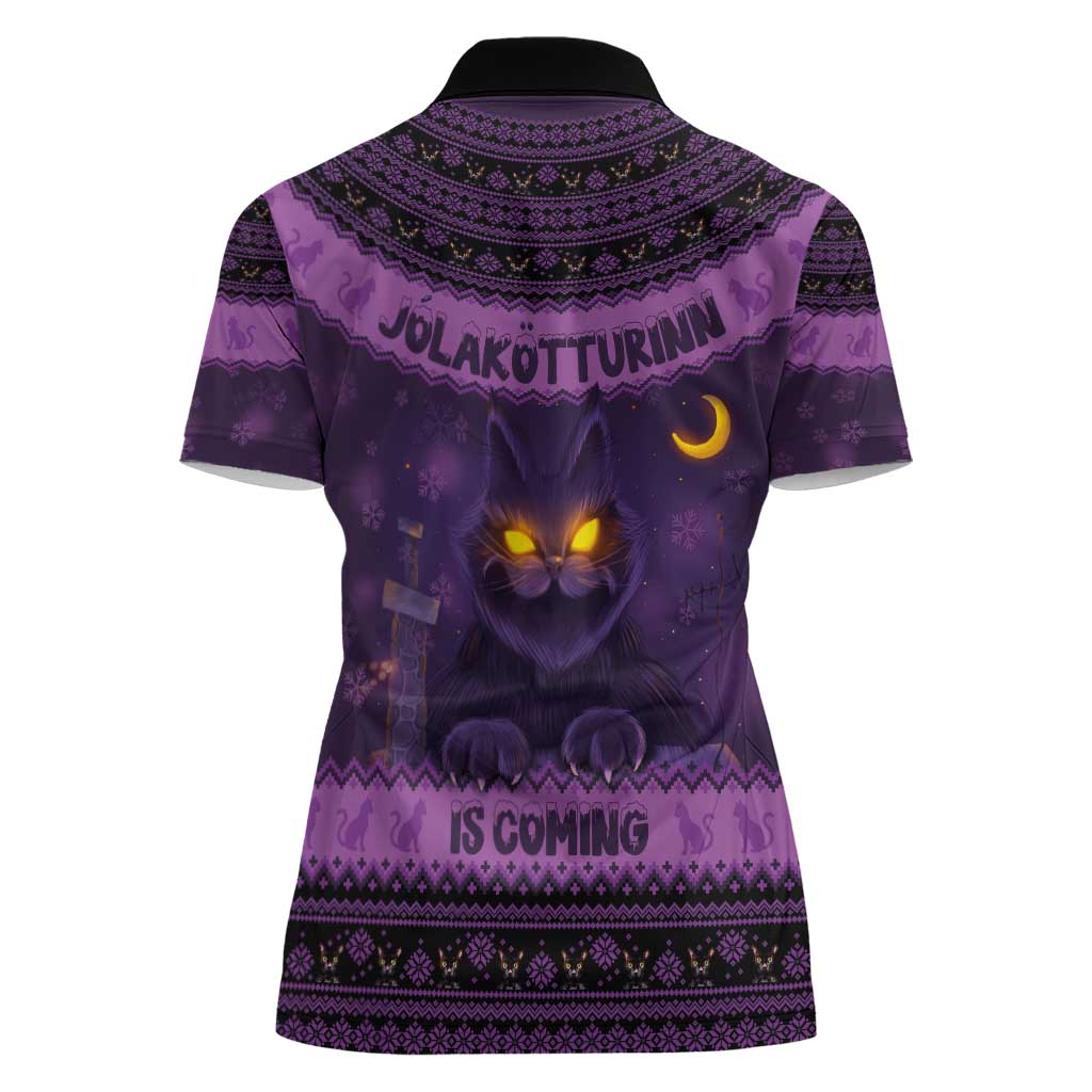 Iceland Jolakotturinn Christmas Women Polo Shirt Yule Cat and Nordic Traditional Pattern - Wonder Print Shop